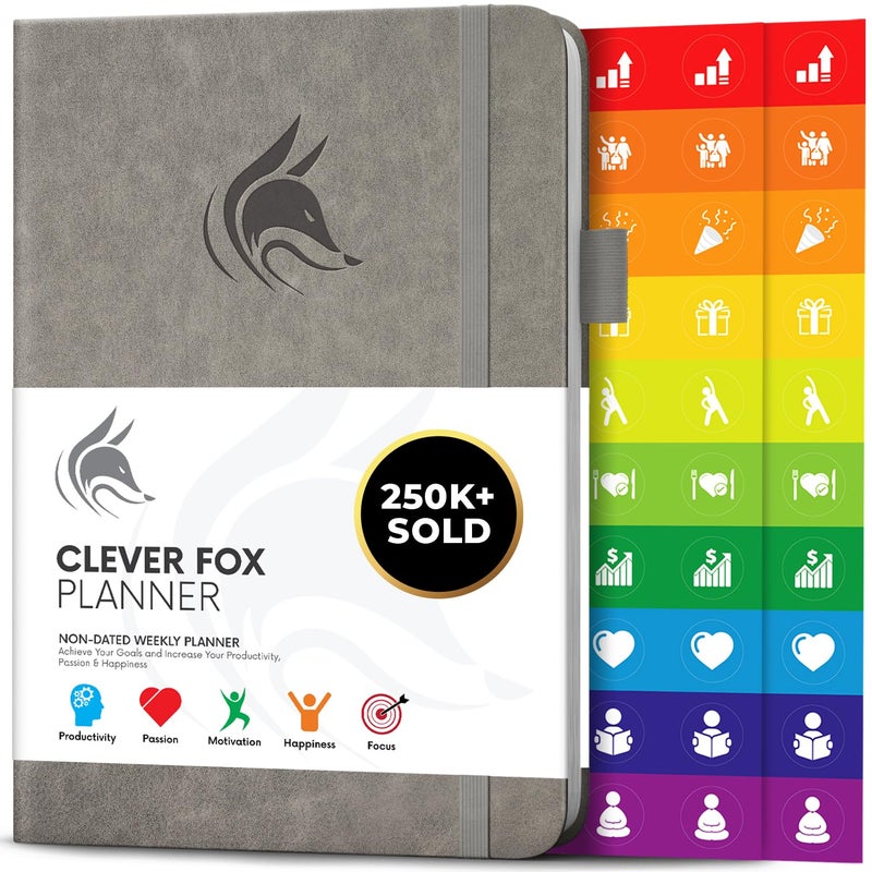 Clever Fox Planner â€“ Undated Weekly & Monthly Planner for Productivity, Time Management & Goals â€“ Organizer Journal â€“ A5 (Gray) - Image 1